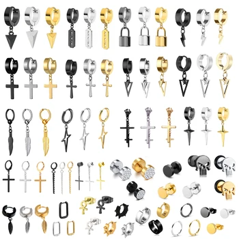 WKOUD, 1 Чифт, Многотипные Унисекс, обеци от неръждаема стомана, цвят черното Злато, Женски, мъжки, пънк-готически Обеци за Пиърсинг, Бижута подарък