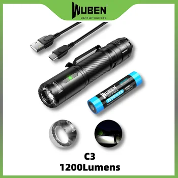 WUBEN C3 led фенерче USB Type-C, акумулаторна батерия 1200 Лумена, IP68 водоустойчив фенер за къмпинг, батерия 18650 в пакет