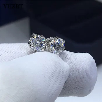 YUZBT S925, стерлинговое сребро, чисто бяло злато, само на 1 карат, тестер диаманти, Муассанит цвят D, Малки обеци-карамфил под формата на цвете