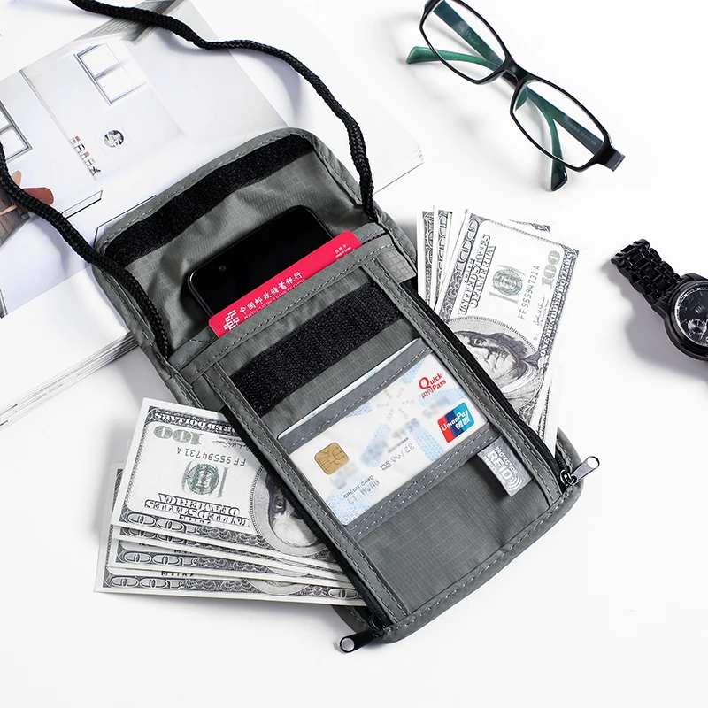 1 бр. Водоустойчива RFID Найлонова чанта за съхранение на документите за Пътуване, карта за паспорт на Шийката на чантата, картата за паричните документи, чанта за паспорт