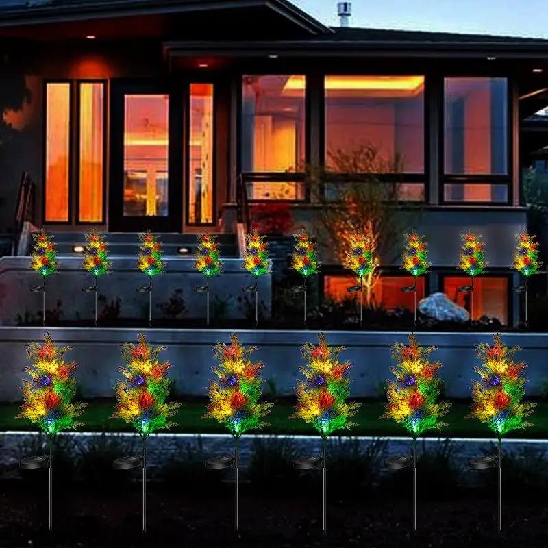 2 бр. външни непромокаеми слънчева светлина, бор и кипарис, 8LED цветен лампа за украса на тревата, градина, двор