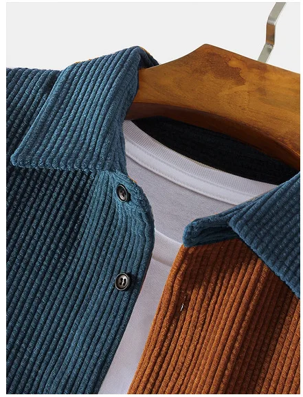 2023 Есенни Вельветовые мъжки Ризи с дълъг ръкав в стил карго, мъжки Ежедневни ризи с копчета в стил мозайка, Благородна Горната риза, Блузи, Мъжки дрехи
