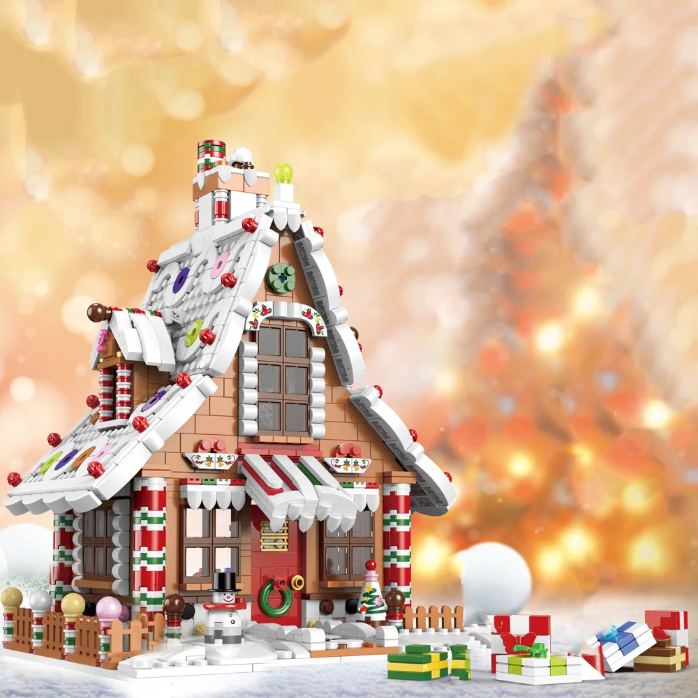 2023 Коледна сцена в Зимни село, Коледен Човечето Къща, Строителни блокове, Модел за деца, Играчки за подарък