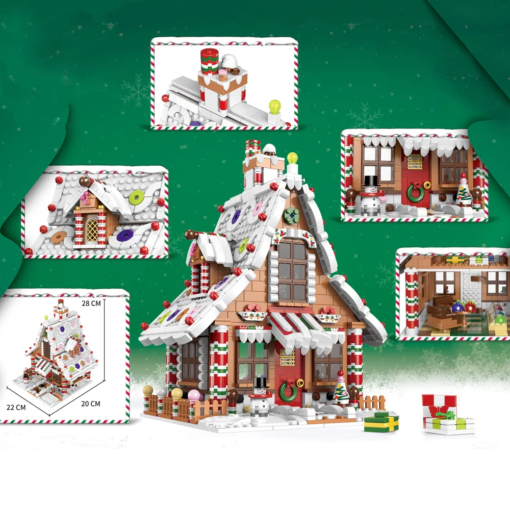 2023 Коледна сцена в Зимни село, Коледен Човечето Къща, Строителни блокове, Модел за деца, Играчки за подарък