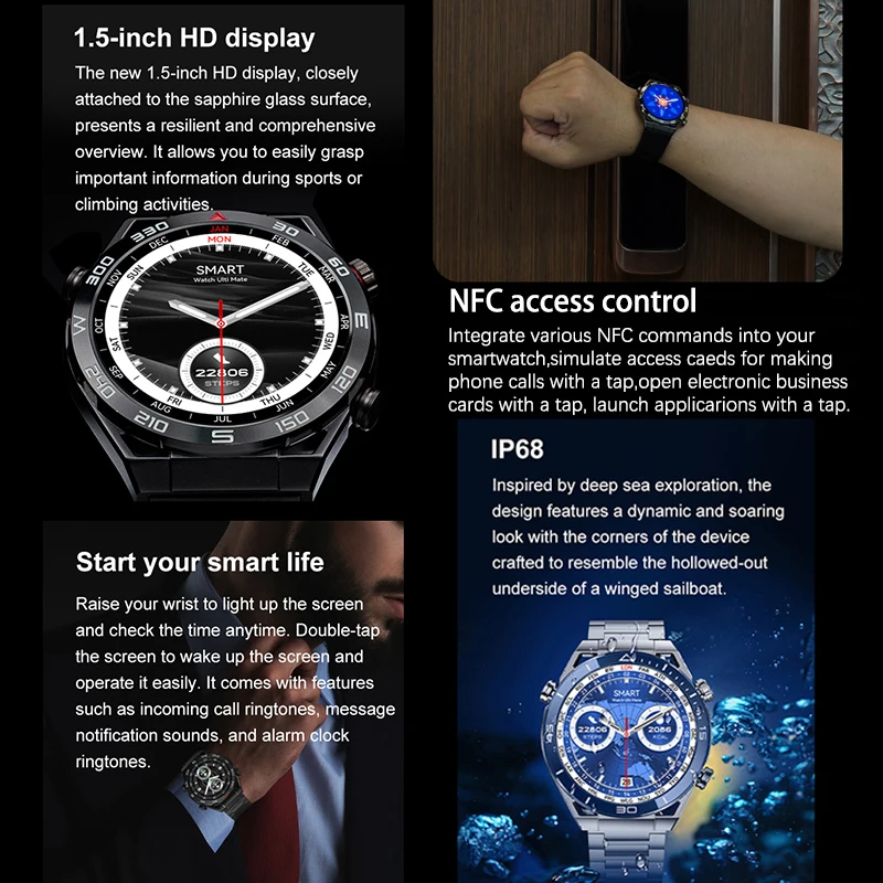2023 Нови NFC ECG + ТОЧКИ Bluetooth-предизвикателство, Умни Часовници, GPS Тракер, Гривна Движение, Фитнес За Huawei Watches Ultimate Smart Watch Men
