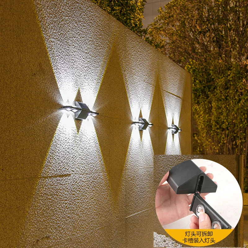 2x 1x монтиран на стената лампа със слънчева сензор Up Down 8LED Wall Шайба Light 800ma Атмосферни лампа за декор на външно осветление, Вили Градина IP65