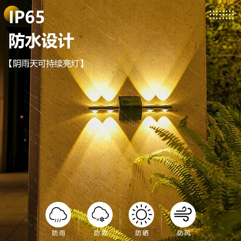 2x 1x монтиран на стената лампа със слънчева сензор Up Down 8LED Wall Шайба Light 800ma Атмосферни лампа за декор на външно осветление, Вили Градина IP65