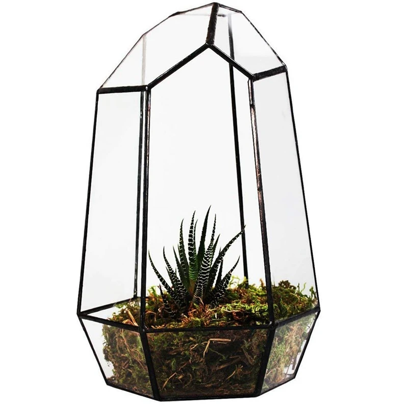2X Домашна оранжерия, шестоъгълен стъклена ваза за градина, миниатюрни мини-пейзаж