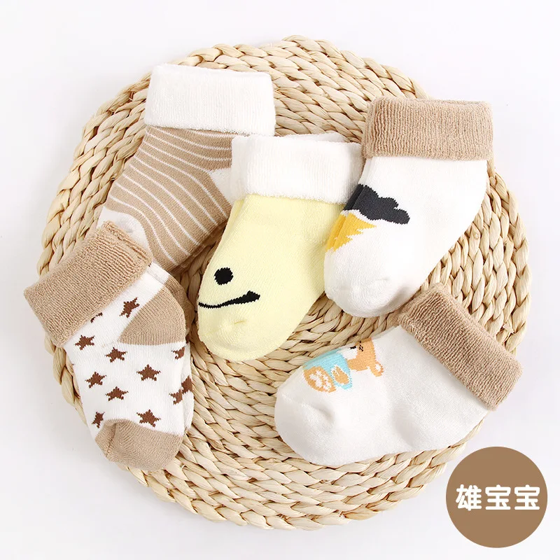5 чифта Чорапи за новородени момчета и момичета, Есенно-зимни чорапи за краката, Памучни чорапи, Детски дрехи 0-5 години
