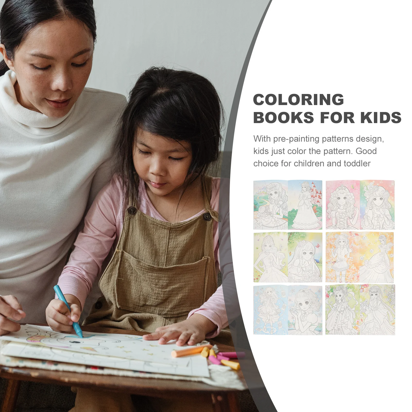 6 Книги-оцветители, Детски Албум за пастели, Хартия Принцеса, Моливи за рисуване, Детска живопис