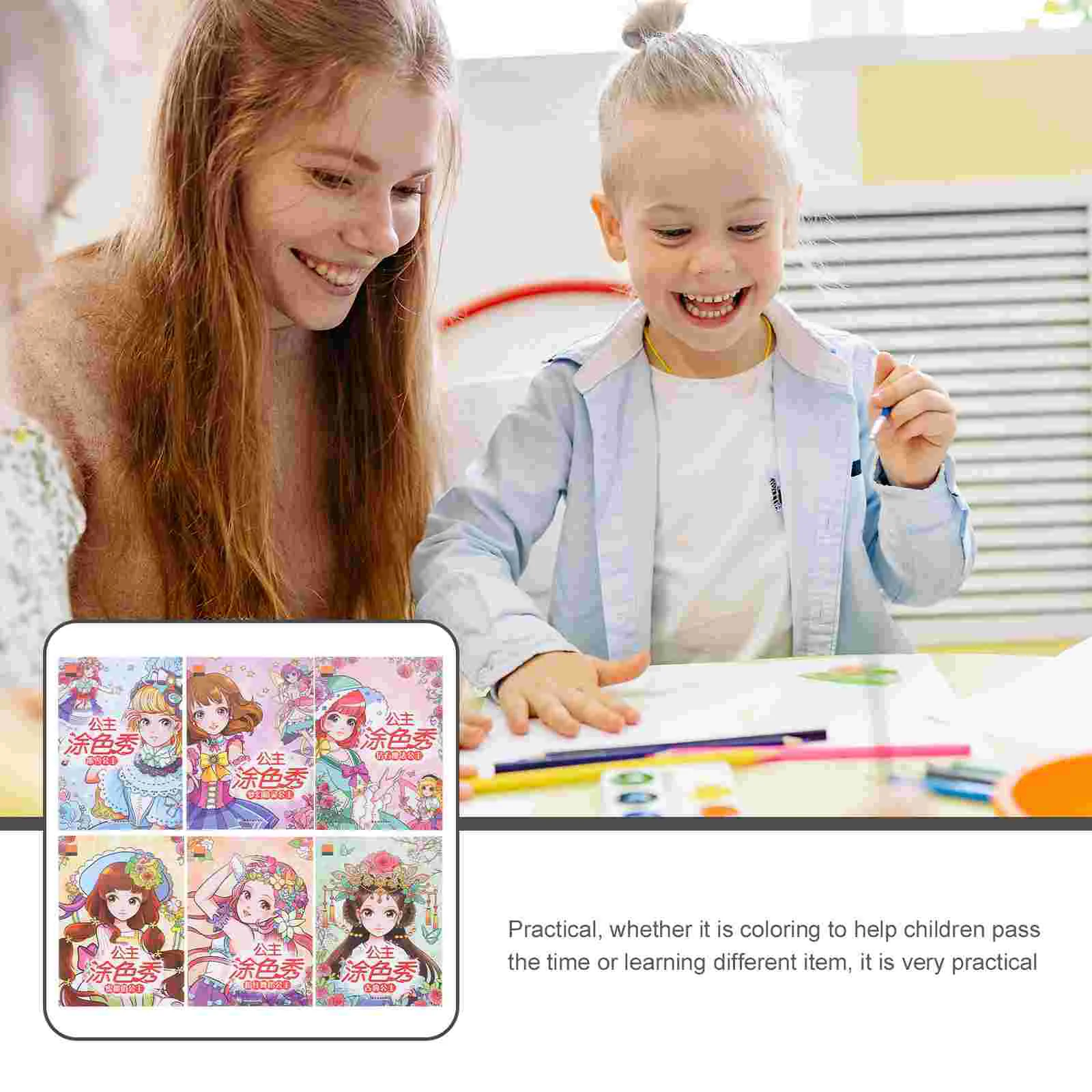 6 Книги-оцветители, Детски Албум за пастели, Хартия Принцеса, Моливи за рисуване, Детска живопис