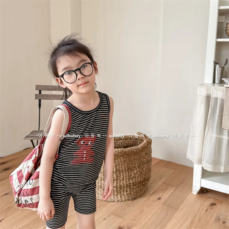 6736, Корейски комплект детски дрехи, 2023, Летен нов лесен модерен костюм за момичета, жилетка без ръкав + шорти, всекидневни комплект от две части