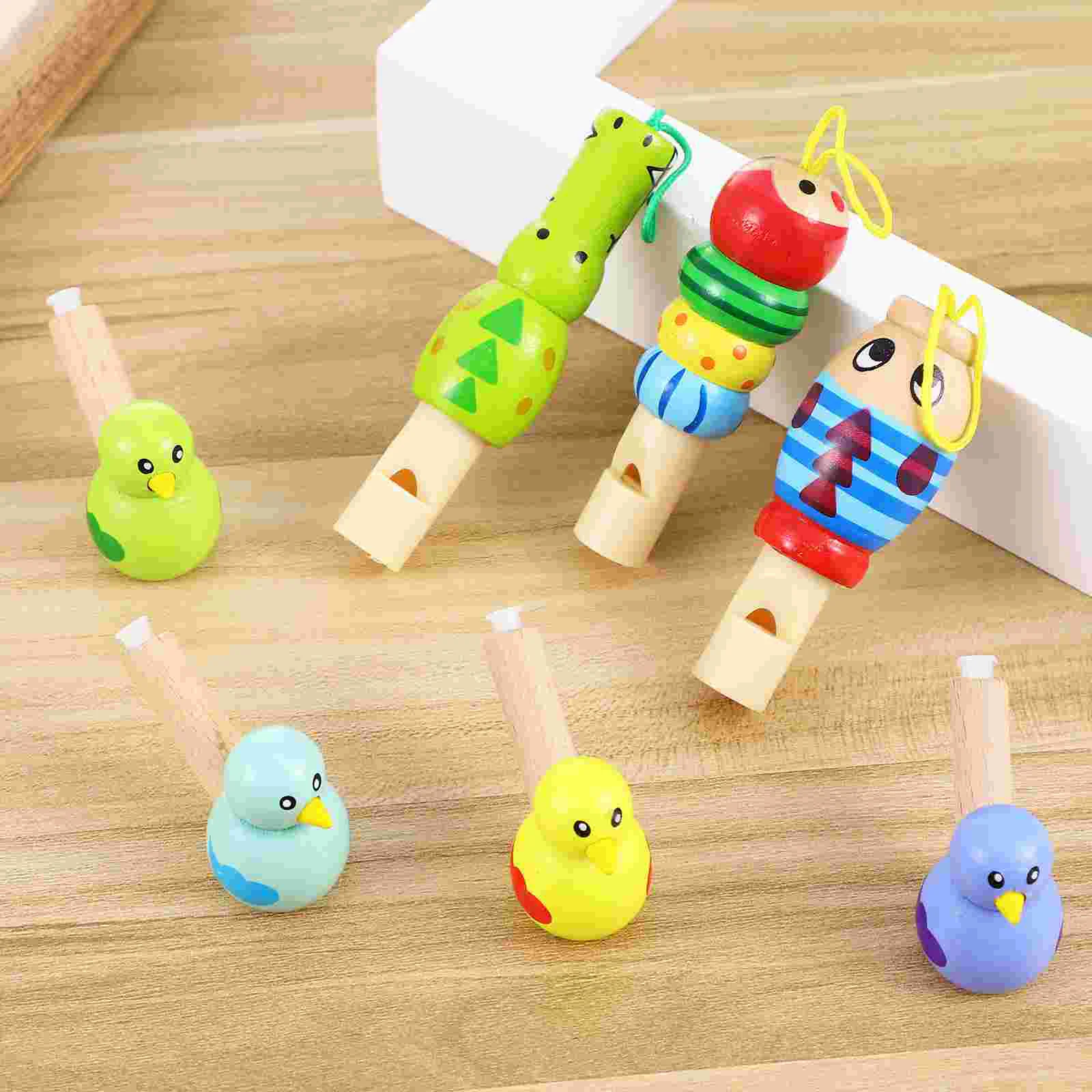 7 бр. Дървени играчки за деца, свирка във формата на животни, детски шнур за озвучаване на силен звук, PVC Свирки
