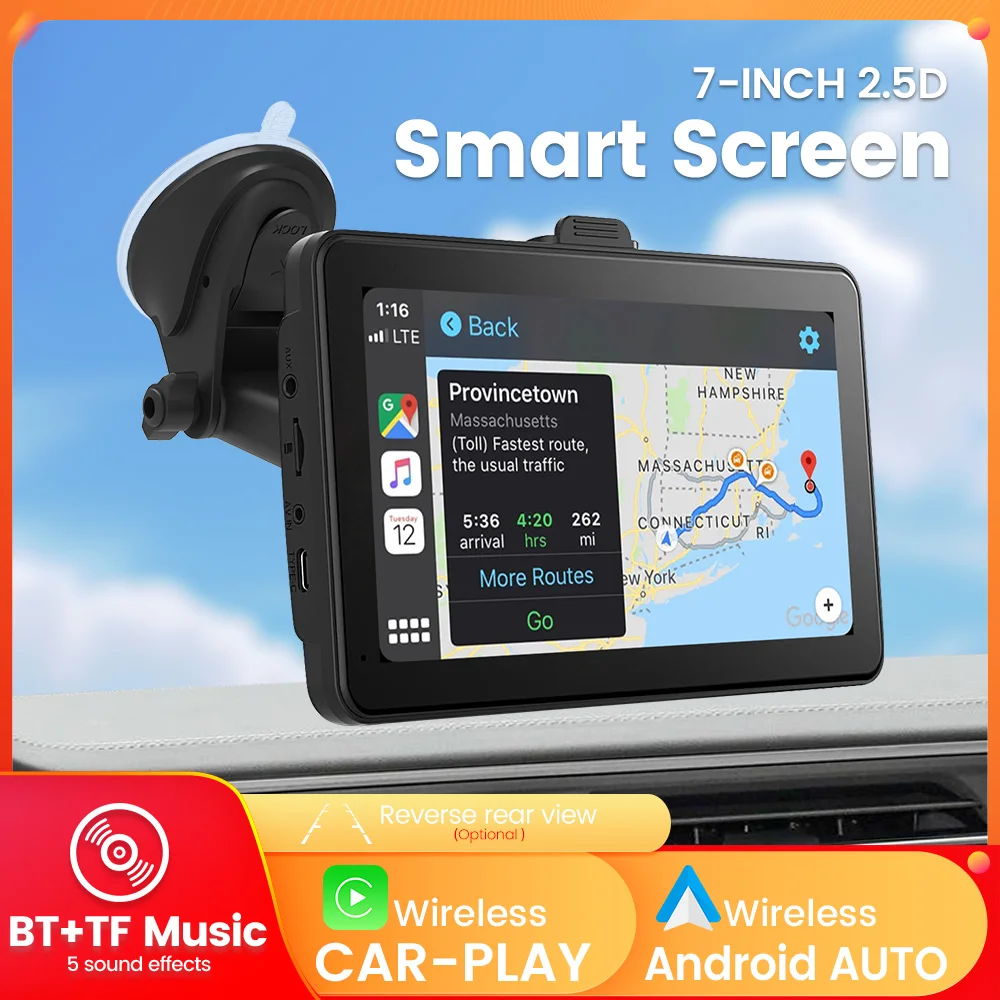 7-инчов Android Auto Wireless за автомобилното радио Carplay Портативен телевизор със сензорен екран, монитора камера, HD дисплей, възпроизвеждане на автомобилни мултимедия