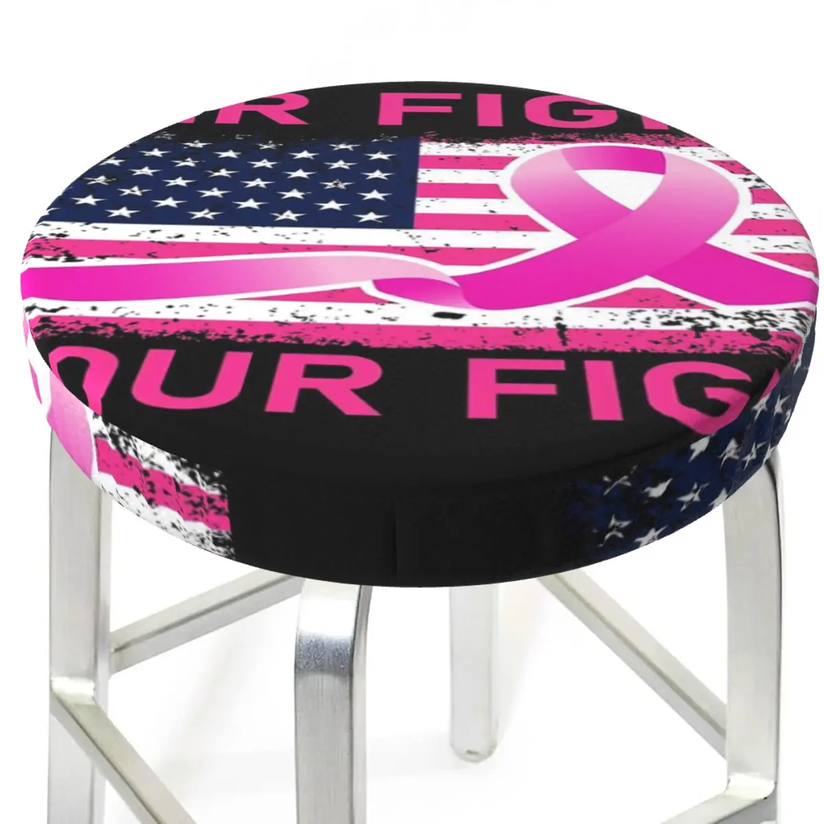 Fight Her Is Our Fight Информираността за рака на гърдата Розовата лента Кръгла възглавница за бар стол за сядане, Защитен калъф за стола, подарък за празник, офис
