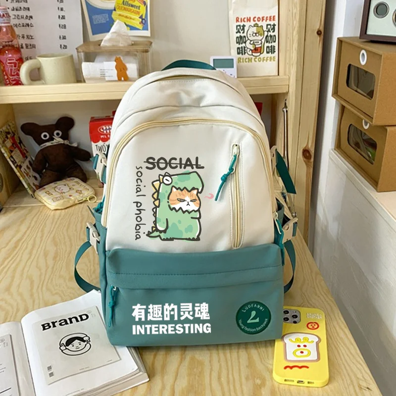Harajuku, сладък котка Shiba-Ин, училищен раница с динозавром, Голям Книжен раница за тийнейджъри, момичета и момчета, Пътни чанти за преносими компютри