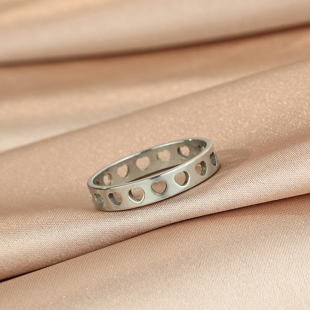 LUTAKU Годежен пръстен ръчно изработени със сърце от неръждаема стомана за подреждане за жени, мъже, модни бижута, подарък за сватбени партита