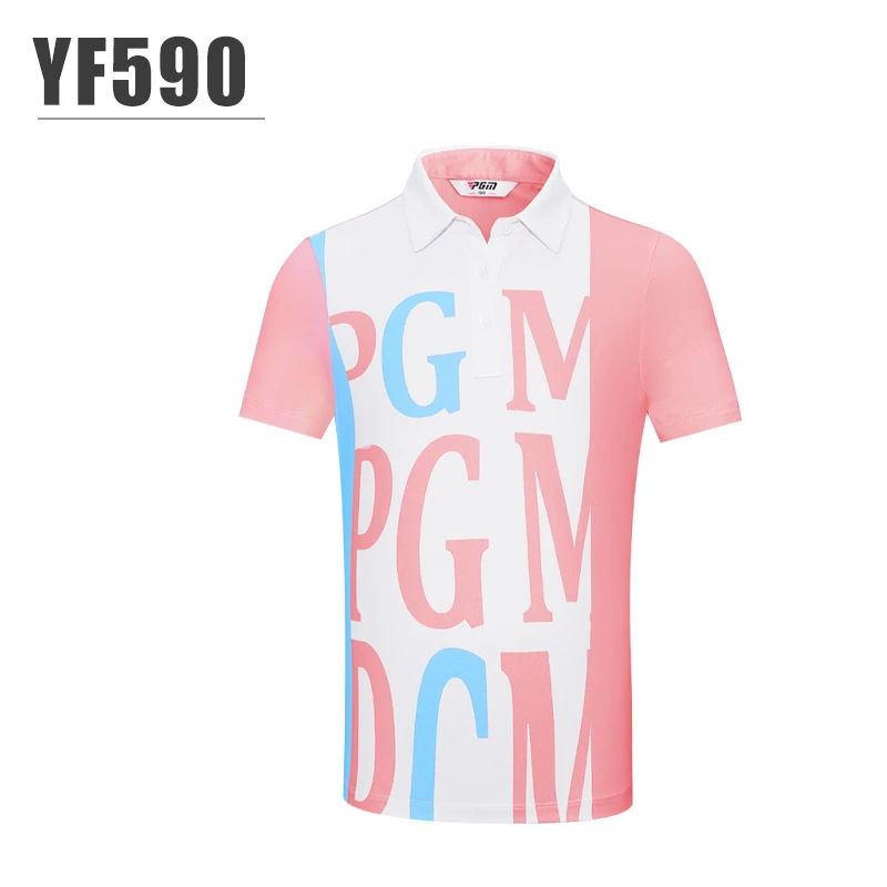 PGM Голф за момичета с къс ръкав, Летни Дишаща Тениска за спортен Отдих, Меки и Удобни Дрехи за Голф, за деца YF590