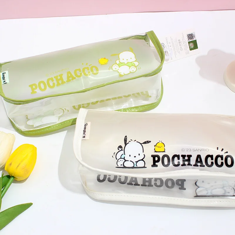 Sanrio Сладък Pochacco, Двуслойни Прозрачен Органайзер за съхранение на канцеларски материали, подарък чанта за моливи от TPU, подаръци за учениците в стил Kawai
