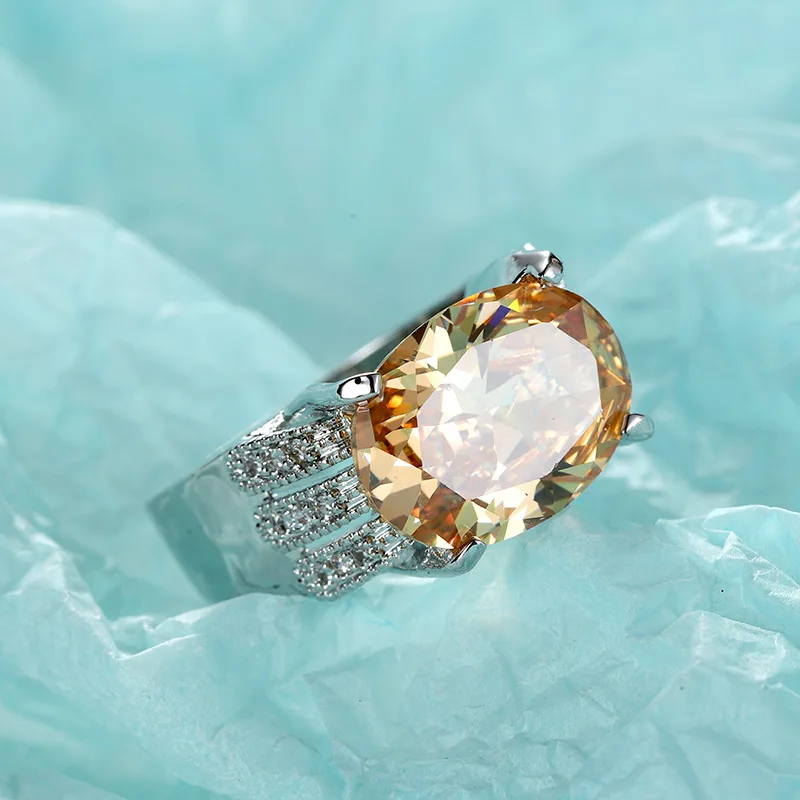 SODROV, Големи Широки бижута от Цирконий цвят шампанско, Сватбени пръстени за жени, сватбен подарък
