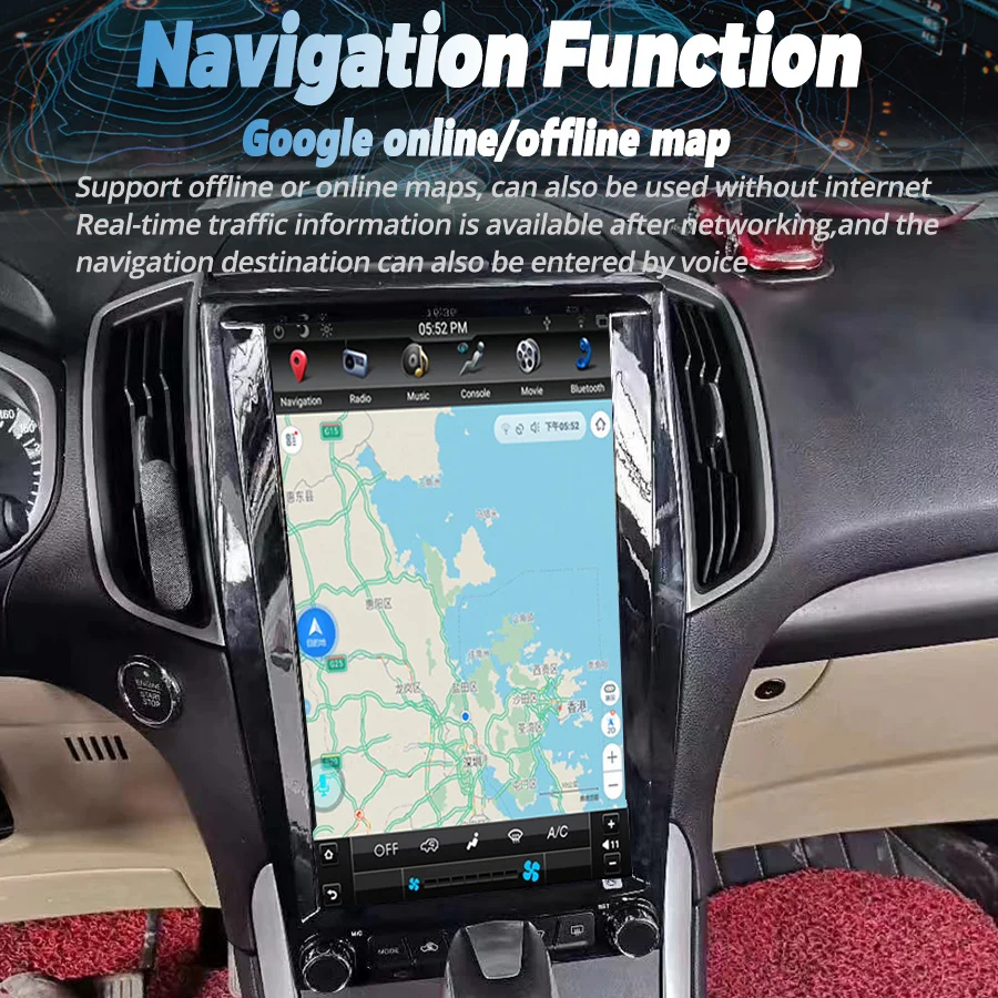 Tesla Style 13,6-инчов Android-Екран За Ford Edge 2015-2019 GPS Навигация Carplay Авторадио Стерео Автомобилен Мултимедиен Плейър