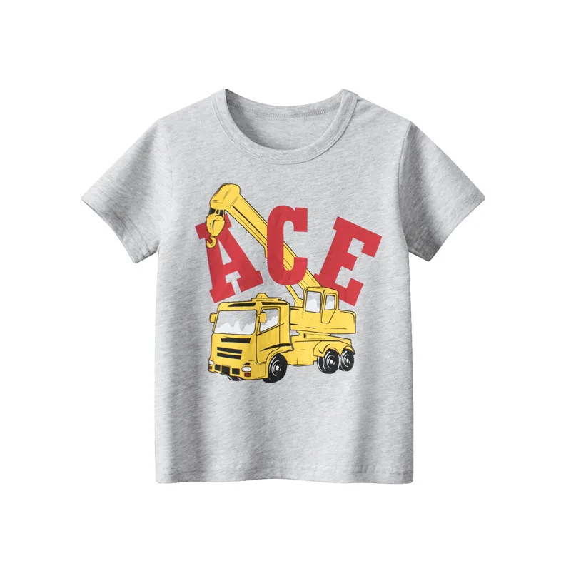 TUONXYE/ Лятна тениска с къси ръкави за момчета, памучен ежедневни трикотажная мека дишаща горно облекло за деца с шарени инженеринг камион