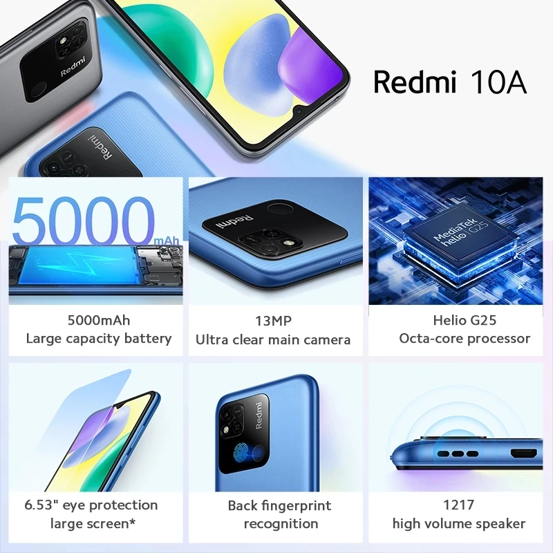Xiaomi Redmi 10A Глобалната версия 10 A 4 GB 128 GB MTK Хелио G25 Восьмиядерный 5000 ма 6,53 