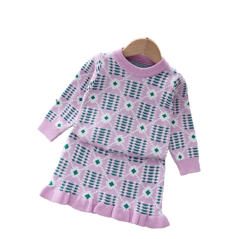 Zz308110, рокля-пуловер за момичета, костюм на 1-6 години, Бебешки дрехи, комплект с пола-свитером за деца, 2 броя, пола-пуловер с дълги ръкави