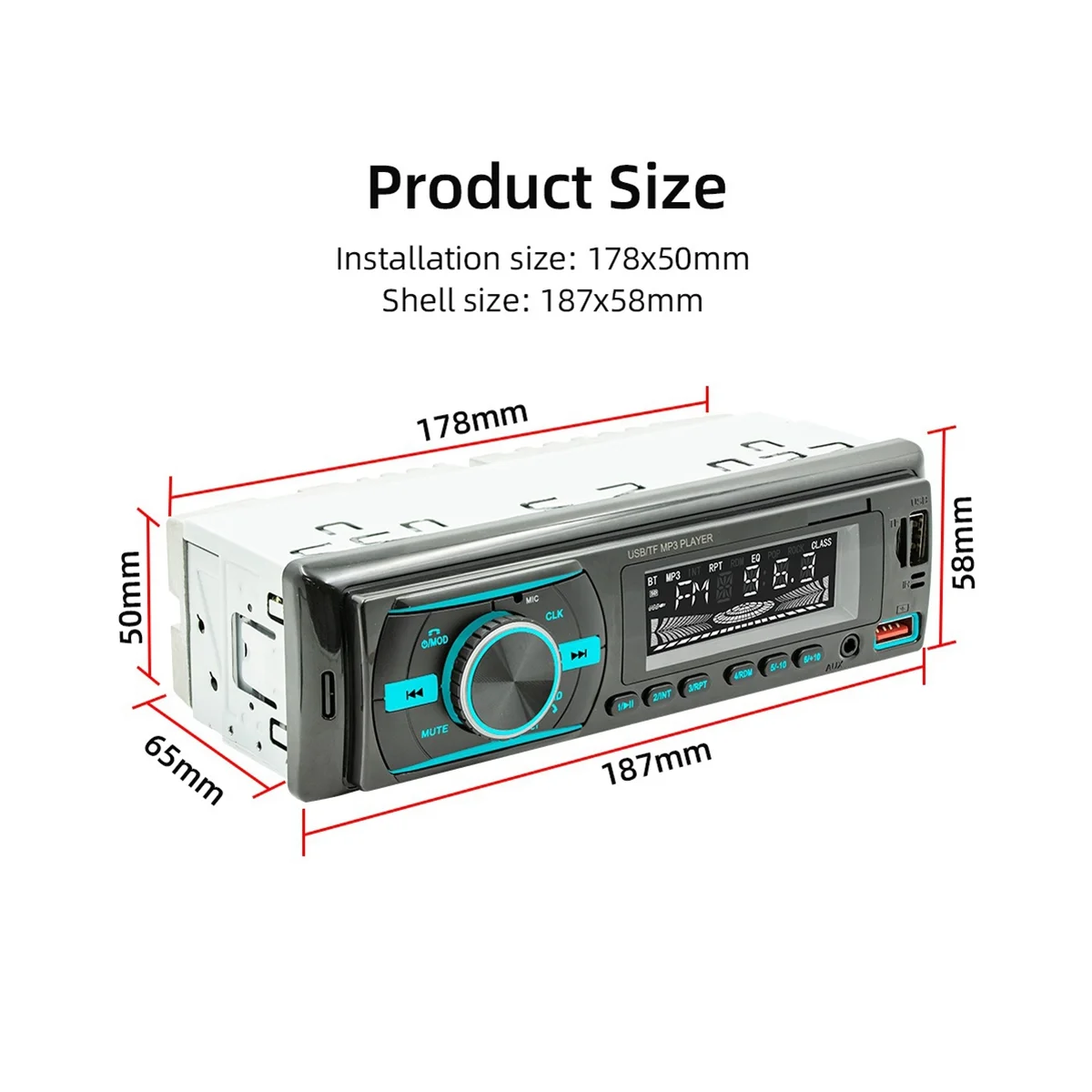Авто аудиозвук на един Din, Bluetooth, авто стереоприемник с LCD дисплей, AM / FM радио, MP3 плеър, USB, SD и AUX вход, управление на приложението