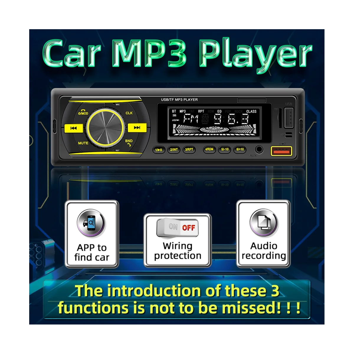 Авто аудиозвук на един Din, Bluetooth, авто стереоприемник с LCD дисплей, AM / FM радио, MP3 плеър, USB, SD и AUX вход, управление на приложението