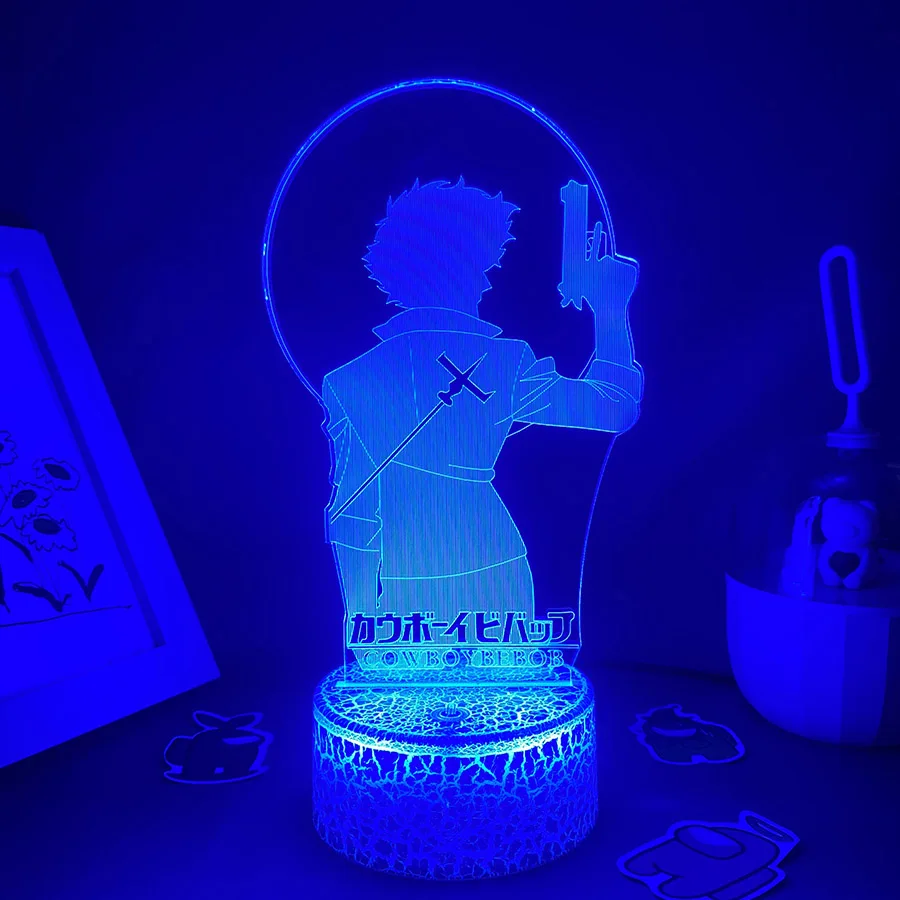 Аниме Cowboy Bebop, фигурка на Спайк Шпигеля, 3D led неонови нощни лампи, страхотни подаръци за Рожден Ден, за приятелите, интериор на Спални, Лава лампи Манга
