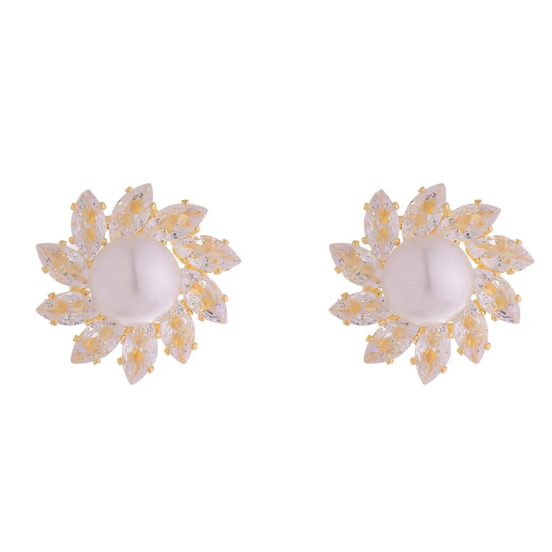 Блестящи обеци с перли U-образна кройка, луксозни модни бижута с цветен модел за жени, подарък SUE059