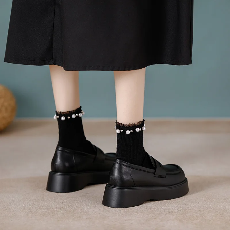 Дамски обувки, Пролет 2023, Нова модни дамски обувки, Черни Ежедневни ДАМСКИ обувки без обков с кръгло бомбе, пролет и есен