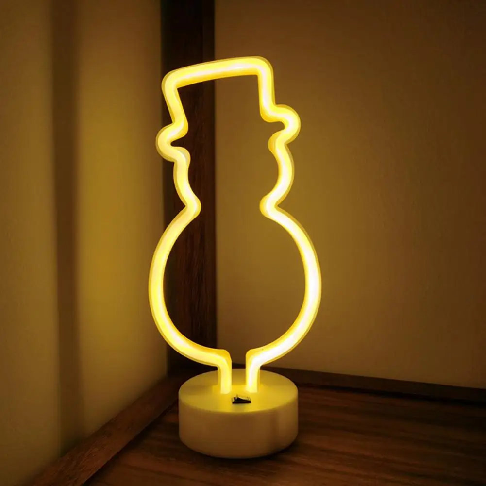 Декоративен неонова лампа във формата на снежен човек Неонова лампа с USB/батерии, led табела, украса, Не бросающийся в очите енергоспестяващ лампа във формата на снежен човек