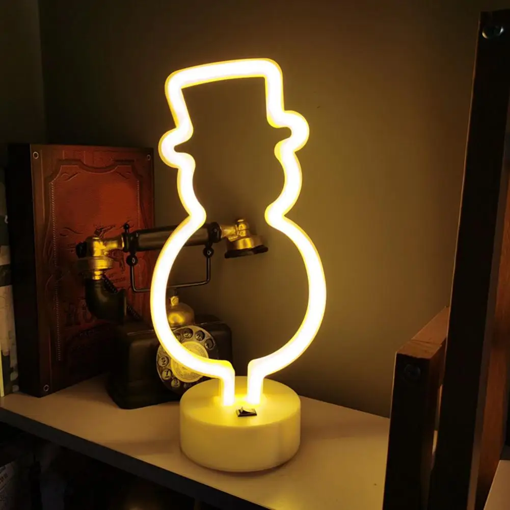 Декоративен неонова лампа във формата на снежен човек Неонова лампа с USB/батерии, led табела, украса, Не бросающийся в очите енергоспестяващ лампа във формата на снежен човек