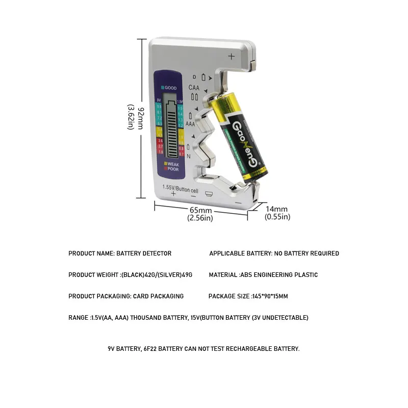 Дигитален Тестер за Батерии C D N AA AAA 9V 1,5 V Бутон за Проверка на Капацитета на клетката на Детектор на Капацитета на LCD дисплея Инструмент за Диагностика BT-886