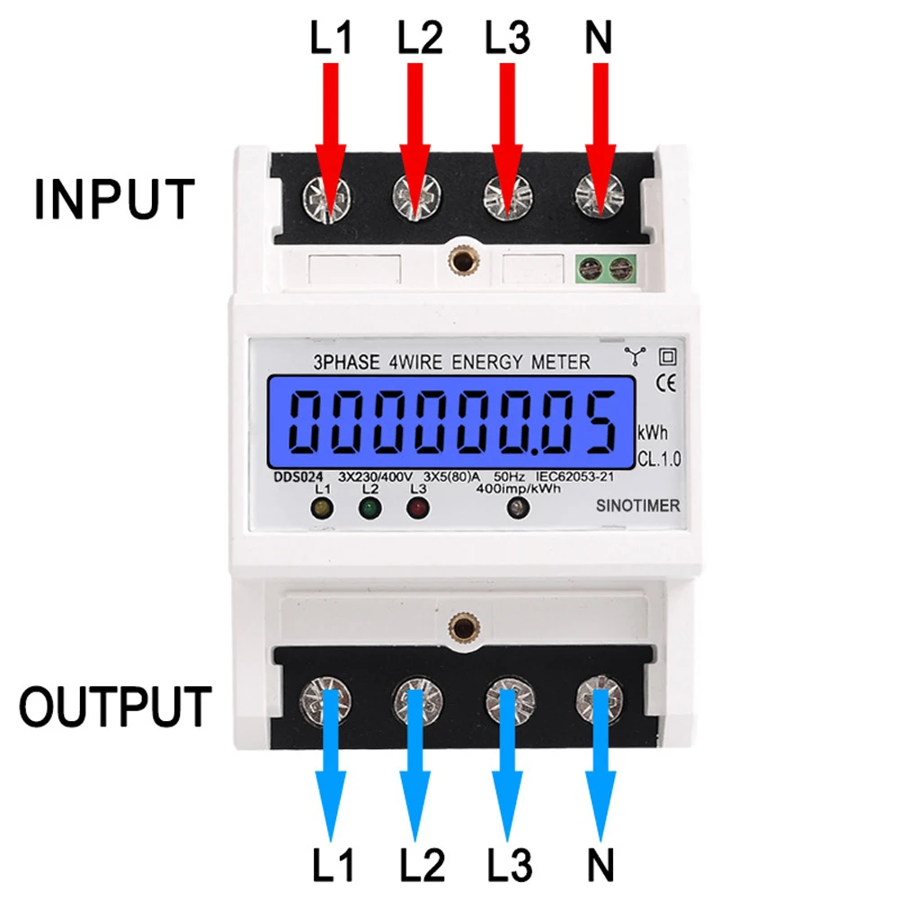 Електромер Трифазни 4-жични Брояч на потреблението на електроенергия на LCD цифров монитор консумация на електроенергия DIN-рейк от 5-80A 400V