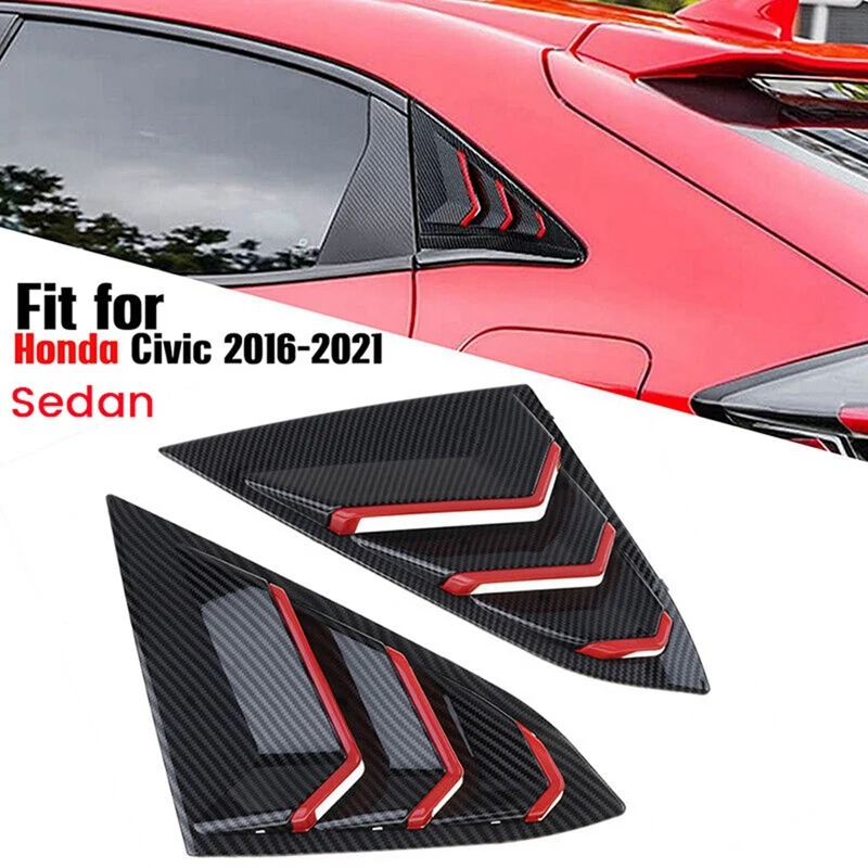 За Honda Civic 2016-2021 Седан Задната странична вентилационна решетка на една четвърт от прозорците, триъгълни подробности за довършване на прозореца, Карбоновое влакна червен цвят