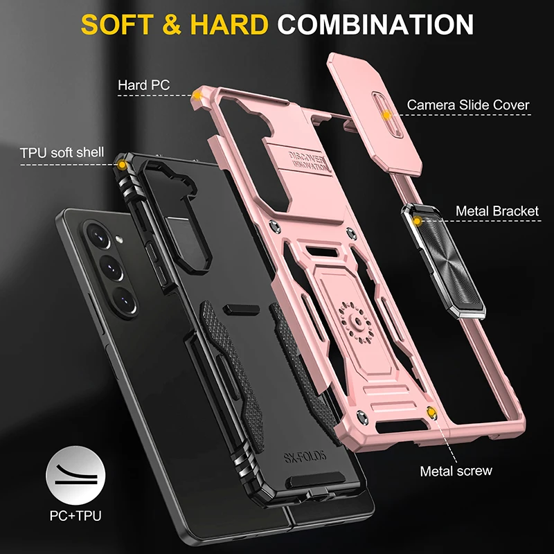 За Samsung Z Fold5 устойчив на удари Сгъваем Калъф за телефон Capa за Samsung Galaxy Z Fold5 Fold 5 Zfold5 5G Калъф-поставка за Халки на пръста си
