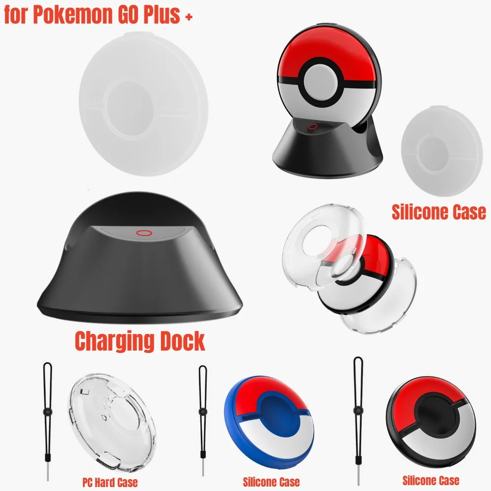 Зарядно устройство ще захранване на база Type-C за да се Pokemon GO Plus + адаптер докинг станция за зарядно устройство, зарядно устройство ще захранване на база със силиконов защитен калъф Твърд калъф за PC