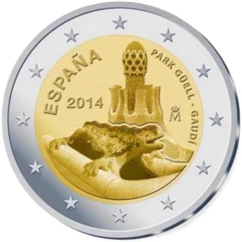 Испания 2014, Обект на Световното културно наследство, Парк Пера на Гауди, Биметаллическая възпоменателна монета на стойност 2 евро, оригинални UNC
