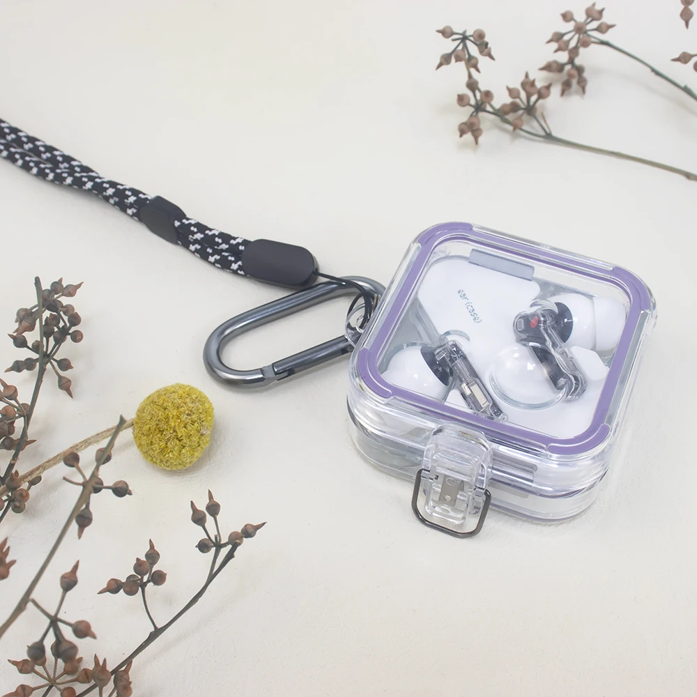 Калъф за слушалки, прозрачен калъф за безжични слушалки от КОМПЮТЪРА с 5 чифта силиконови пръстени, шнурком и метална кука за Нищо Ear 2