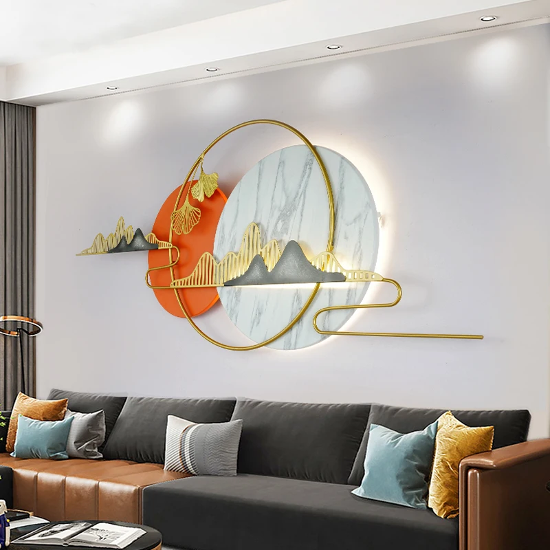 Китайски монтиран на стената лампа с изображение на Кея, led Модерен и Луксозен Творчески Кръг Пейзаж, халба бира е за хол, спалня