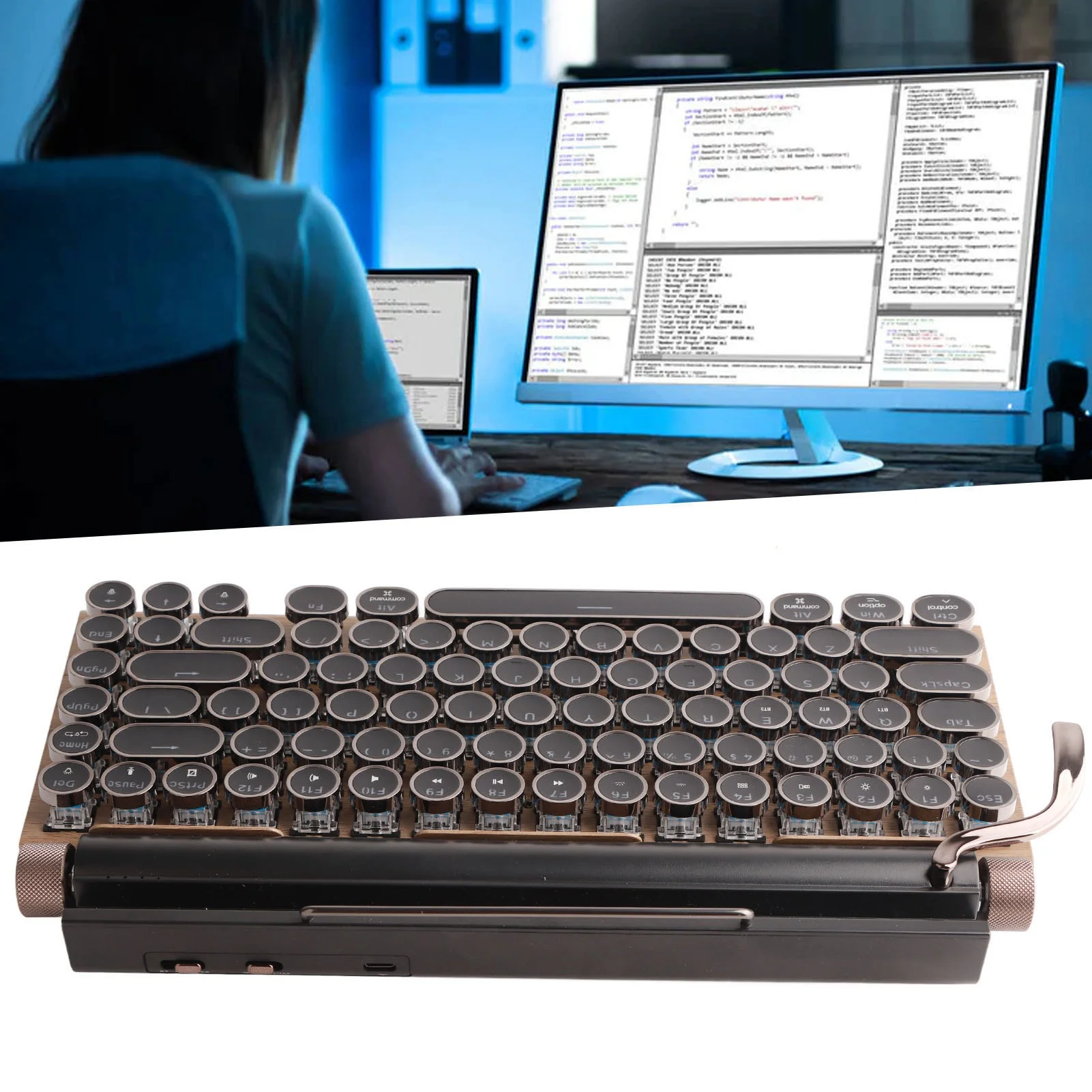 Клавиатура за пишеща машина с 83 бутони, Реколта Безжична Ръчна клавиатура с метални кръгли