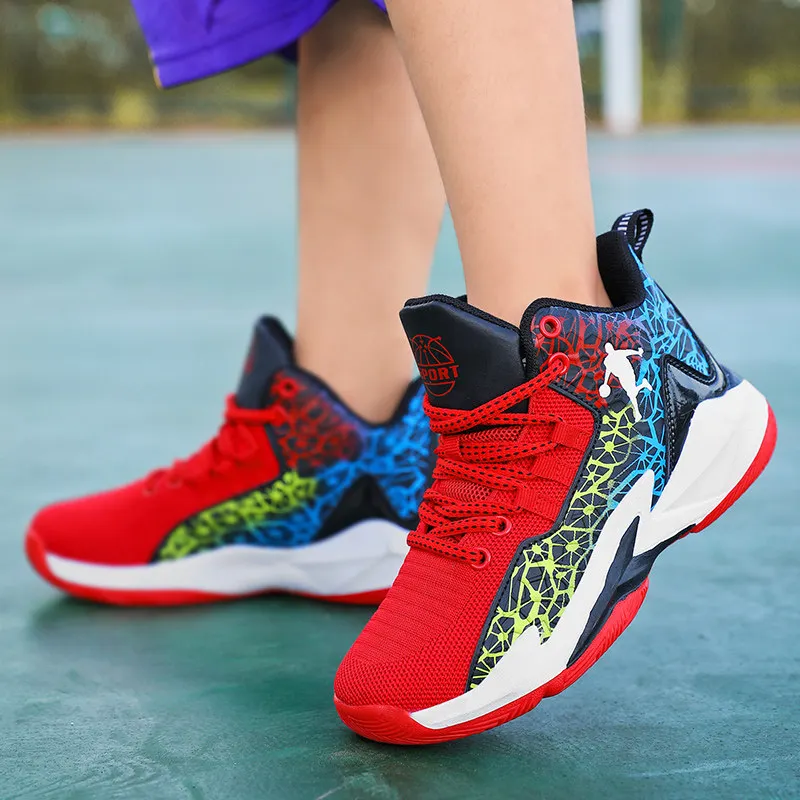 Класически модерен баскетболни маратонки за деца, удобни дишащи обувки, детски спортни обувки на платформа с шнур, маратонки за тийнейджъри