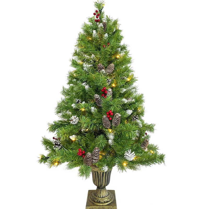 Коледно дърво, предварително осветени, Коледна Изкуствена елха, Коледен комплект от 4 теми, Венец, корона и комплект от 2 вход елхи X-mas с led подсветка