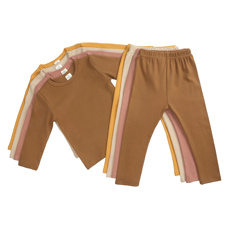 Комплект Еднакво пижамной дрехи за малки момчета и момичета, памук топ с дълъг ръкав за деца + панталони с еластичен ластик на талията, Есен облекло за сън, комплект пижам от 2 теми