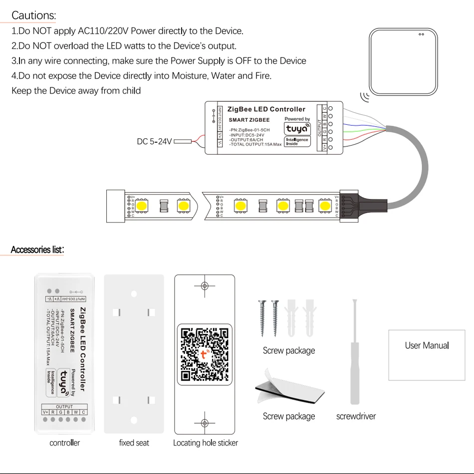Контролер на Hristo Zigbee RGB 15A 12V 180W Smart Life Портал Хъб 5V 24V Съвместим с Алекса Google 3CH COB RGB LED Strip Light