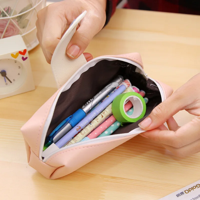 Корейски молив случай ярки цветове, училищна чанта за моливи от изкуствена кожа за момичета, канцеларски материали Estojo Escolar