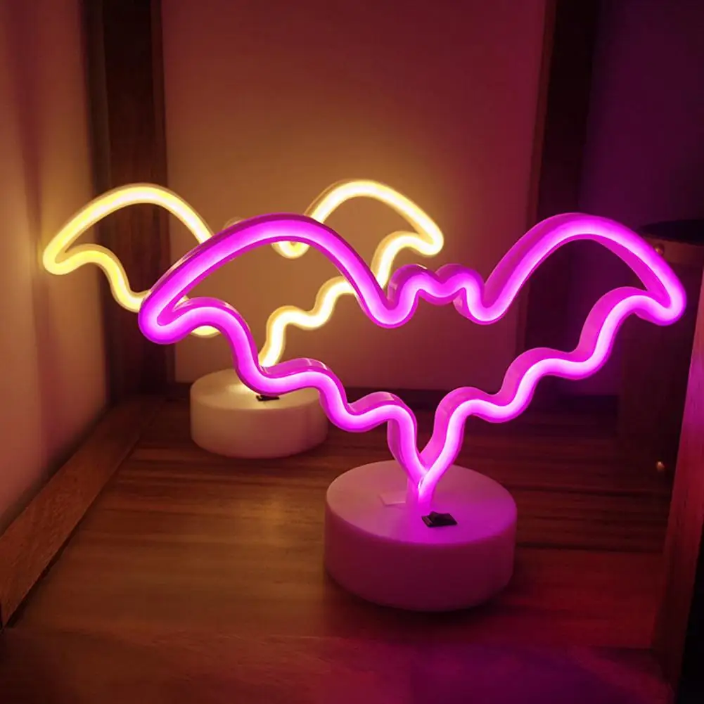 Лека нощ без трептене, Неонова реклама във формата на прилеп за Хелоуин, десктоп украса под формата на лампи с USB/батерии, led неон за търговци